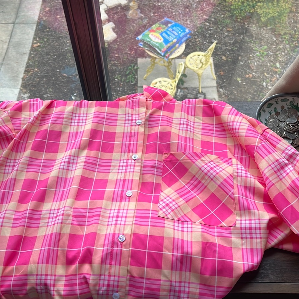 Oversized pink flannel button up